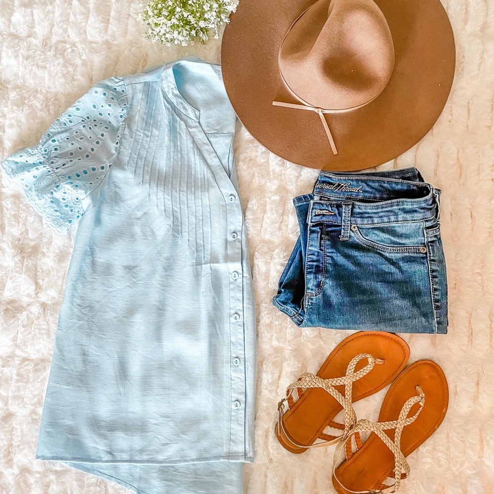 New! Sky Blue eyelet top